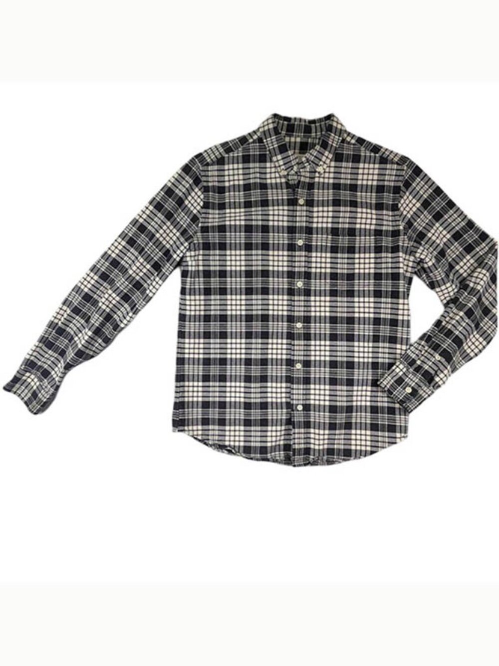Fossil Button Down Shirt Mens Medium Black White Plaid Long Sleeve Pocket
